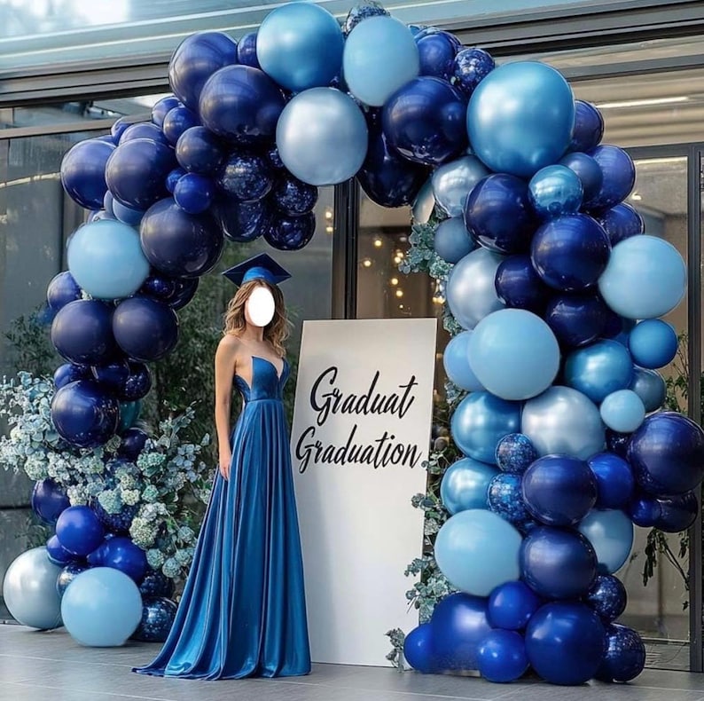 Navy Blue Balloon Garland Arch Kit Double Stuffed Royal Blue Balloons Different Sizes for Birthday Baby Shower Graduation Bridal Prom Party