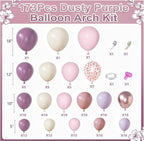 173Pcs Dusty Purple Balloon Arch Garland Kit, Double-stuffed Pink White Sand Lavender Lilac Light Purple Rose Gold Confetti Balloons