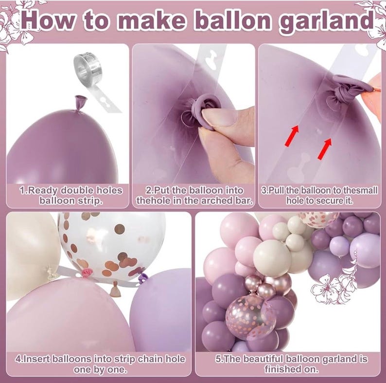173Pcs Dusty Purple Balloon Arch Garland Kit, Double-stuffed Pink White Sand Lavender Lilac Light Purple Rose Gold Confetti Balloons