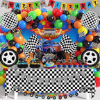 Truck Birthday Party Supplies Truck Theme Party Decorations, 99 Pcs(Backdrop Tablecloth Banner Triangle Bunting Cake Toppers Foil Balloons