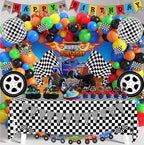 Truck Birthday Party Supplies Truck Theme Party Decorations, 99 Pcs(Backdrop Tablecloth Banner Triangle Bunting Cake Toppers Foil Balloons