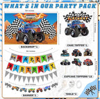 Truck Birthday Party Supplies Truck Theme Party Decorations, 99 Pcs(Backdrop Tablecloth Banner Triangle Bunting Cake Toppers Foil Balloons