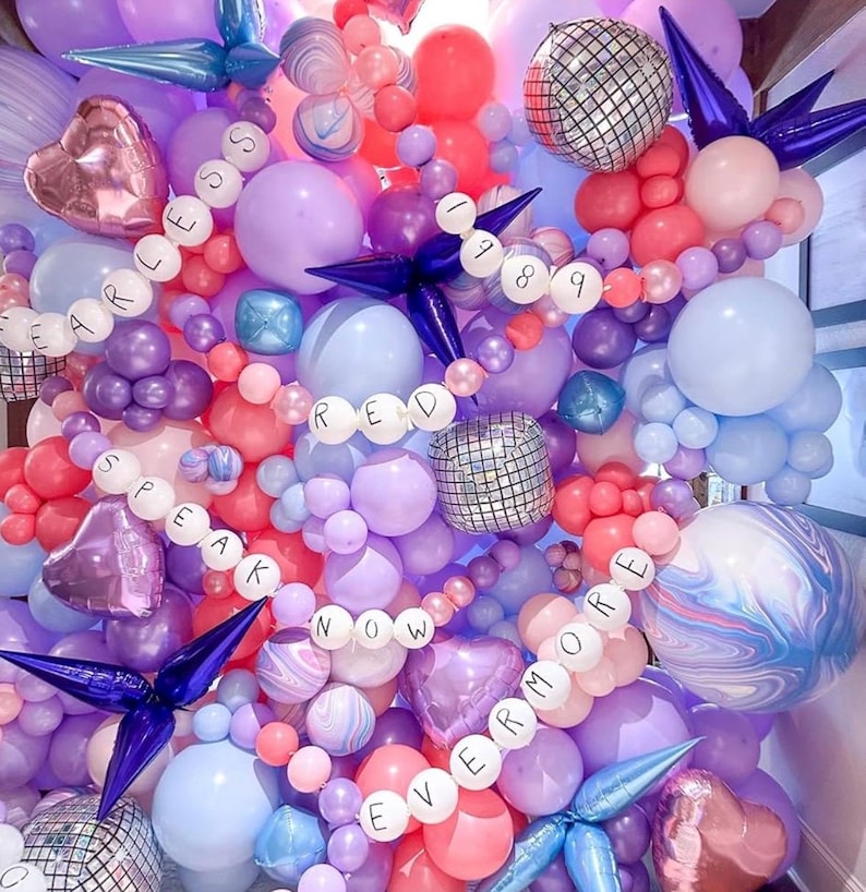 171Pcs Songster Birthday Decoration - Pink and Purple Balloon Arch Kit Hollow Star, Microphone, Disco Mylar Balloon Garland Kit for Music