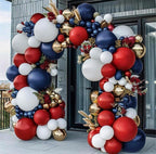 Red White Blue Balloon Arch - Double Stuffed Navy Blue Dark Ruby Red Balloon Garland Kit with Latex Gold Color for Baby Shower Birthday