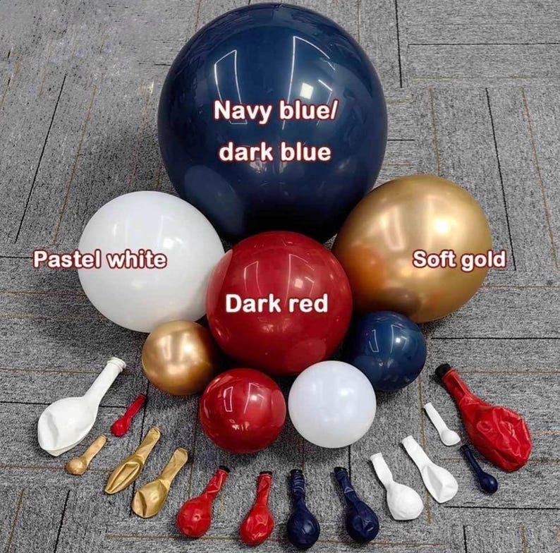 Red White Blue Balloon Arch - Double Stuffed Navy Blue Dark Ruby Red Balloon Garland Kit with Latex Gold Color for Baby Shower Birthday