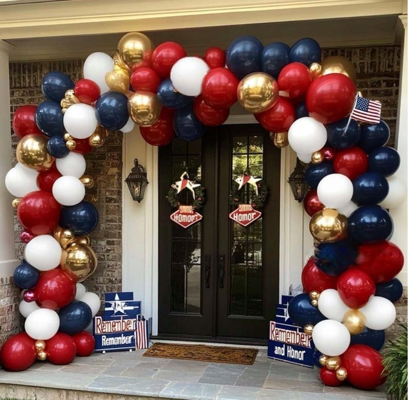Red White Blue Balloon Arch - Double Stuffed Navy Blue Dark Ruby Red Balloon Garland Kit with Latex Gold Color for Baby Shower Birthday