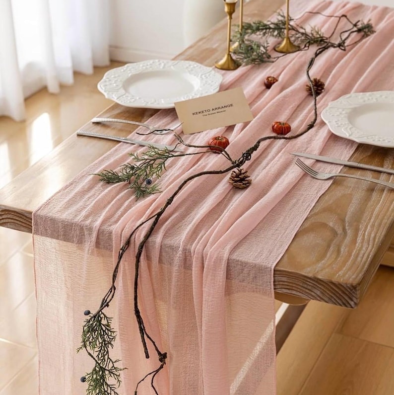 Blush Pink Valentines Table Runner Cheese Cloth Rustic Gauze Cheesecloth Table Runner 120 Inch 10 FT for Wedding Baby Shower Bridal Shower