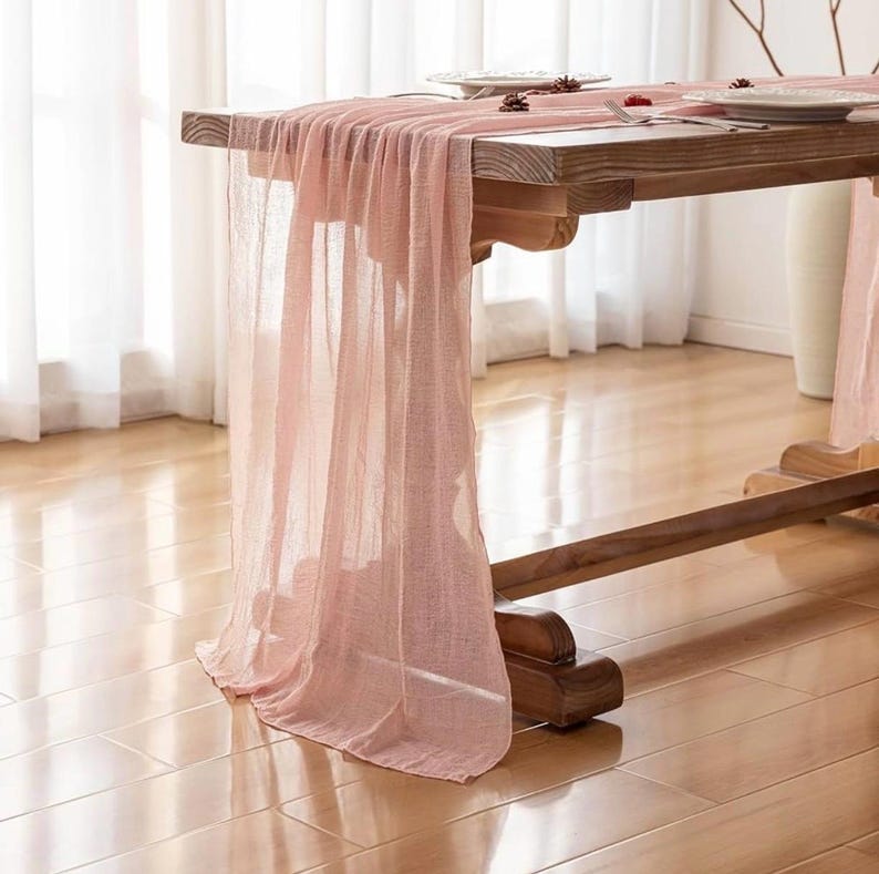 Blush Pink Valentines Table Runner Cheese Cloth Rustic Gauze Cheesecloth Table Runner 120 Inch 10 FT for Wedding Baby Shower Bridal Shower