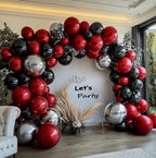 Black Red Silver Balloon Garland Red Black Balloons Different Sizes Dark Red Latex Red Metallic Silver Balloon Arch Kit ,74Pcs