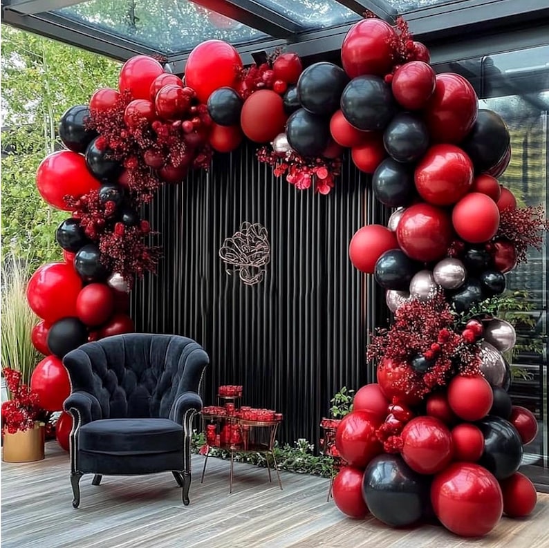 Black Red Silver Balloon Garland Red Black Balloons Different Sizes Dark Red Latex Red Metallic Silver Balloon Arch Kit ,74Pcs