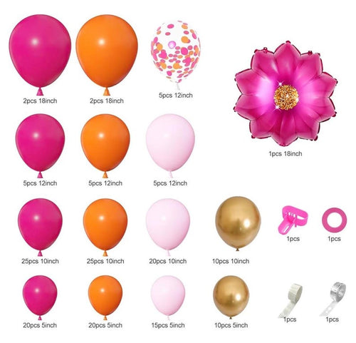 175Pcs Hot Pink and Orange Balloons Arch Garland Kit, Pink and Orange Party Decorations with Gold Balloons Foil Flowers for Women Wedding