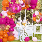 175Pcs Hot Pink and Orange Balloons Arch Garland Kit, Pink and Orange Party Decorations with Gold Balloons Foil Flowers for Women Wedding