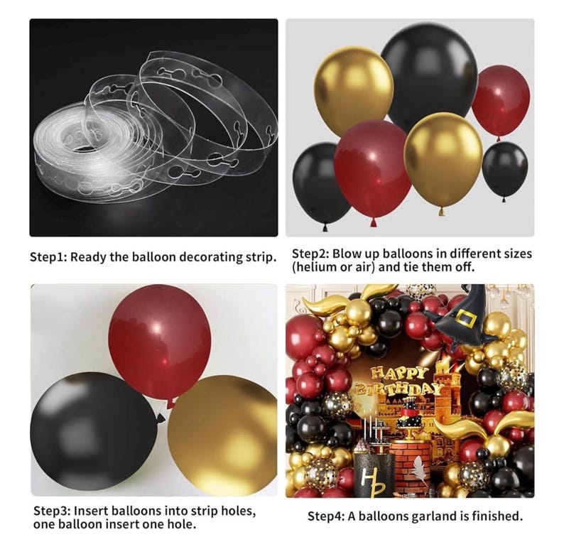 Balloon Garland Arch Kit – Burgundy Black Gold Balloons with Bonus DIY Hat and Wings for Baby Shower Anniversary Graduation Party Supplies