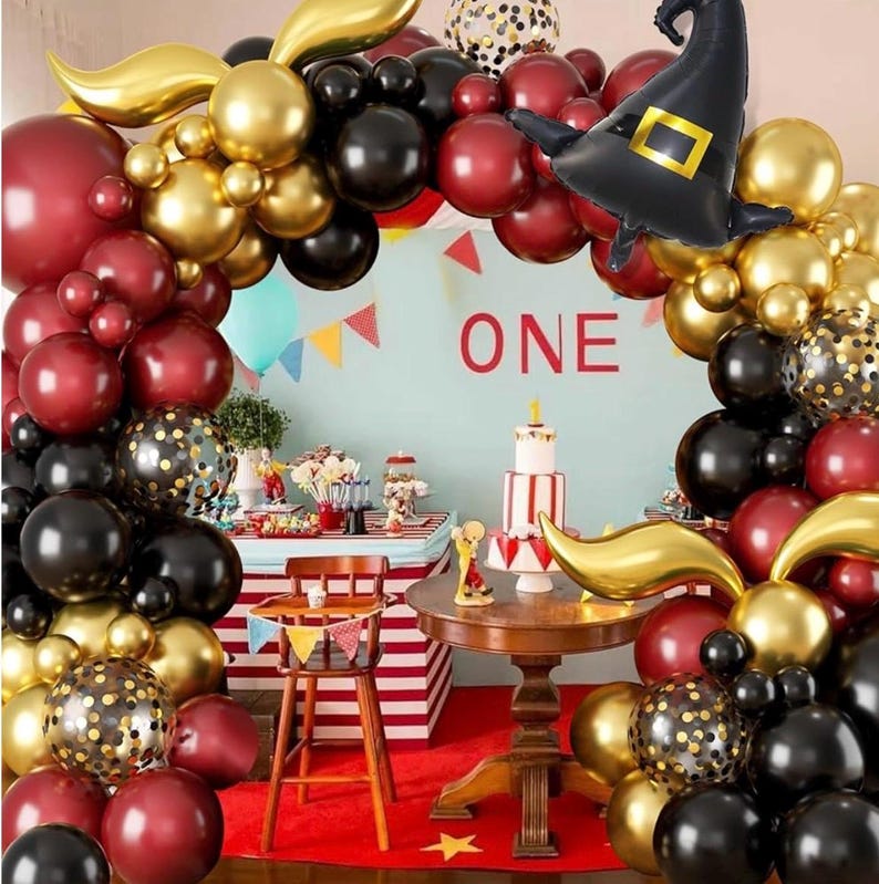 Balloon Garland Arch Kit – Burgundy Black Gold Balloons with Bonus DIY Hat and Wings for Baby Shower Anniversary Graduation Party Supplies