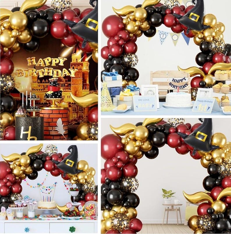 Balloon Garland Arch Kit – Burgundy Black Gold Balloons with Bonus DIY Hat and Wings for Baby Shower Anniversary Graduation Party Supplies