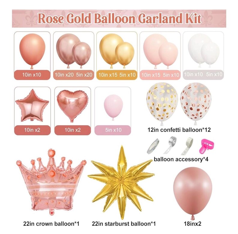 154Pcs Rose Gold Balloons Arch Garland Kit for Bachelorette, Birthday, Wedding, Bridal, Baby Shower, Valentines Day Party Decorations