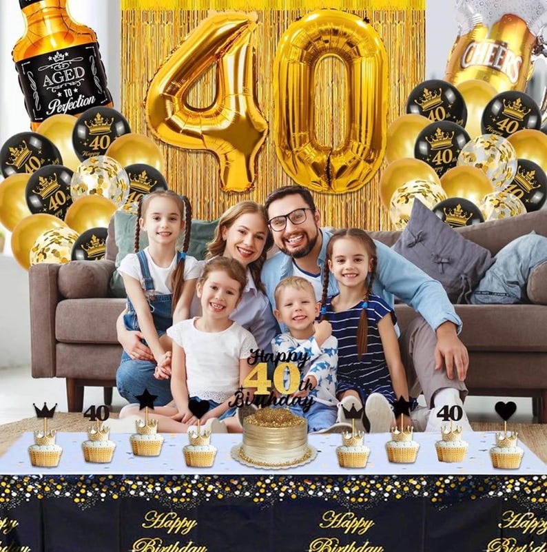 40th Birthday Decorations for Men, 40th Birthday Party Decorations for Him with Gold 40 Number Balloons,Cheers to 40 Years Banner for Men