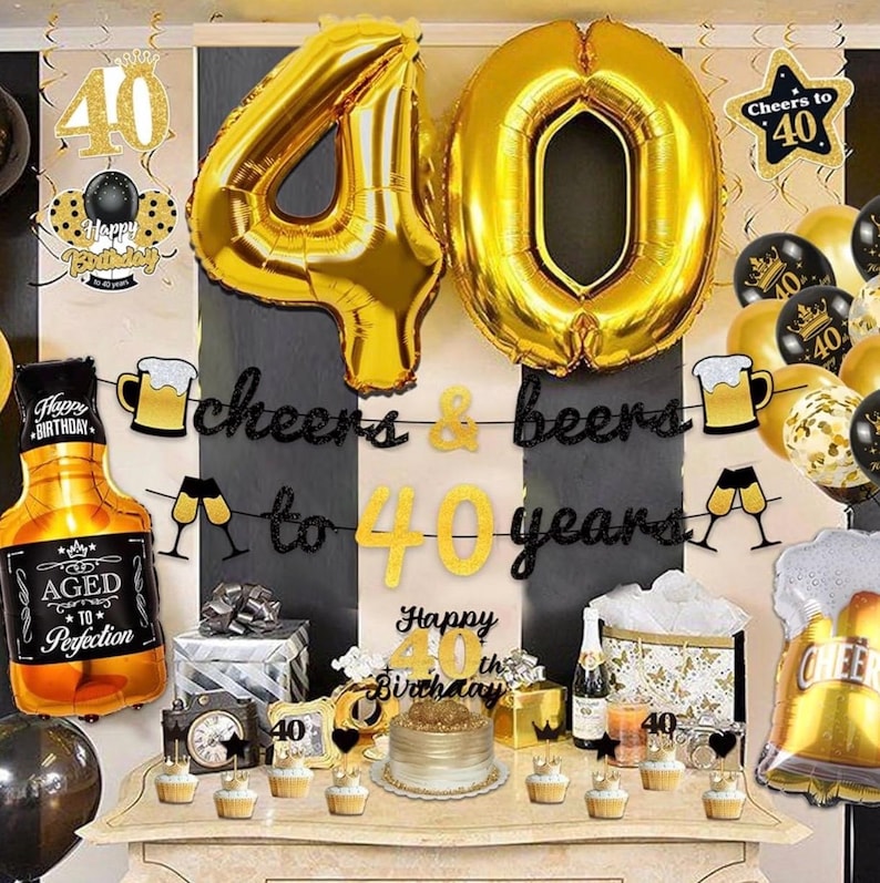 40th Birthday Decorations for Men, 40th Birthday Party Decorations for Him with Gold 40 Number Balloons,Cheers to 40 Years Banner for Men