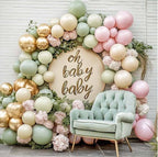 Dusty Green Pink Balloon Arch Garland Double Stuffed Pastel Baby Pink Light Green White Sand Latex Balloon Kit with Gold Color