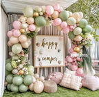 Dusty Green Pink Balloon Arch Garland Double Stuffed Pastel Baby Pink Light Green White Sand Latex Balloon Kit with Gold Color