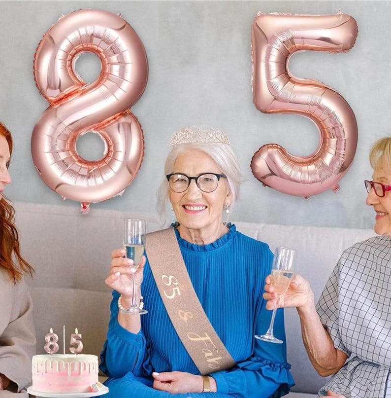 85th Birthday Decorations Gift for Her Women,85 year old Birthday Cake Topper, Birthday Queen Sash with Pearl Pin,Rhinestone Tiara Crown Set
