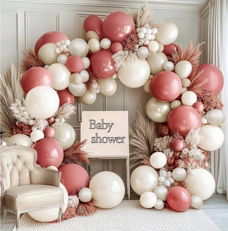 Dusty Pink Cream White Balloon Garland Double Stuffed Rose Pink Sand White Pearl Balloons Blush Beige Nude Balloon Arch Kit for Baby Shower