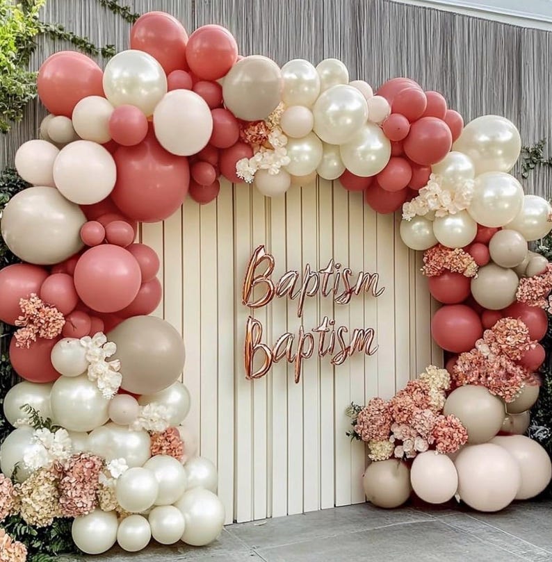 Dusty Pink Cream White Balloon Garland Double Stuffed Rose Pink Sand White Pearl Balloons Blush Beige Nude Balloon Arch Kit for Baby Shower
