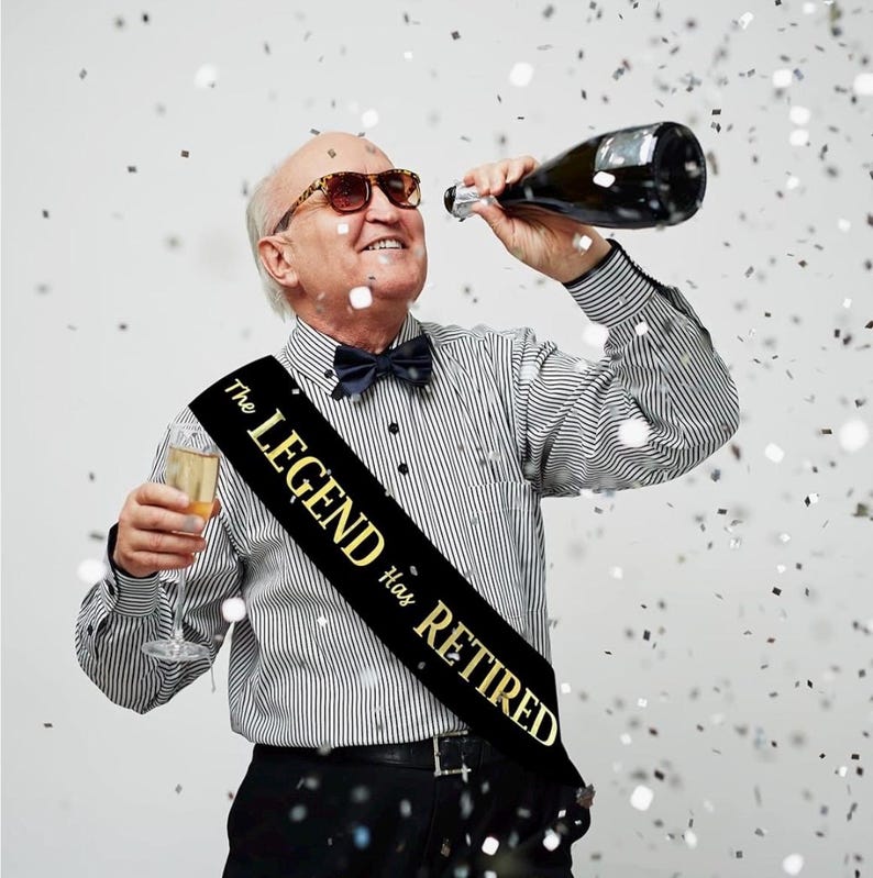 The Legend Has Retired Sash – Elegant Black and Gold Foil Legendary Sash for Both Women and Men & Gold Pin. Perfect for Retirement Parties