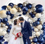Navy Blue Silver Balloon Arch Kit, Double Stuffed Balloon Garland, Blue White Silver Party Decorations for Birthday Graduation