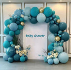 Teal Blue Gold Balloons - Double Stuffed Latex Dusty Fog Blue Balloon Arch Different Sizes Metallic Gold Balloon Garland For Graduation