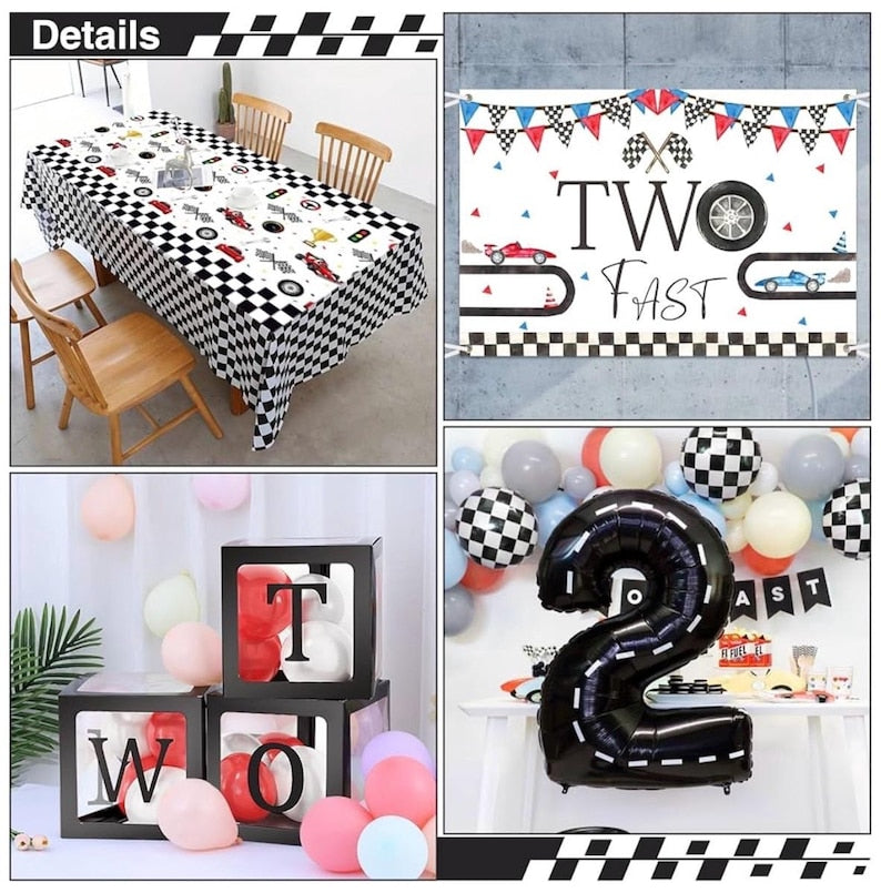 Two Fast Birthday Decorations Race Car Party Supplies for 2 Year Old Boy Racing Balloon Garland Arch Kit Backdrop 2nd Two Fast Birthday