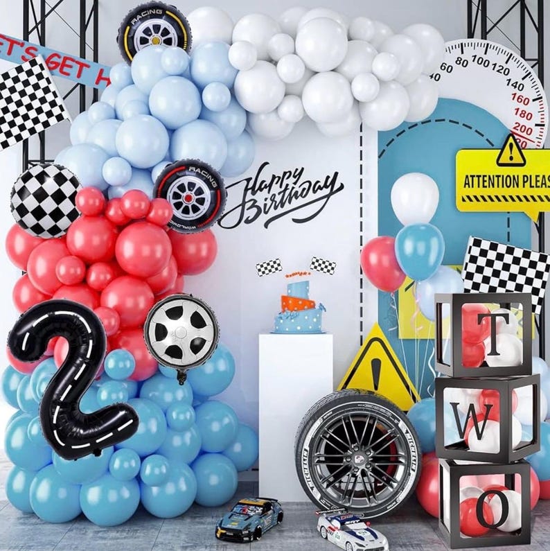 Two Fast Birthday Decorations Race Car Party Supplies for 2 Year Old Boy Racing Balloon Garland Arch Kit Backdrop 2nd Two Fast Birthday