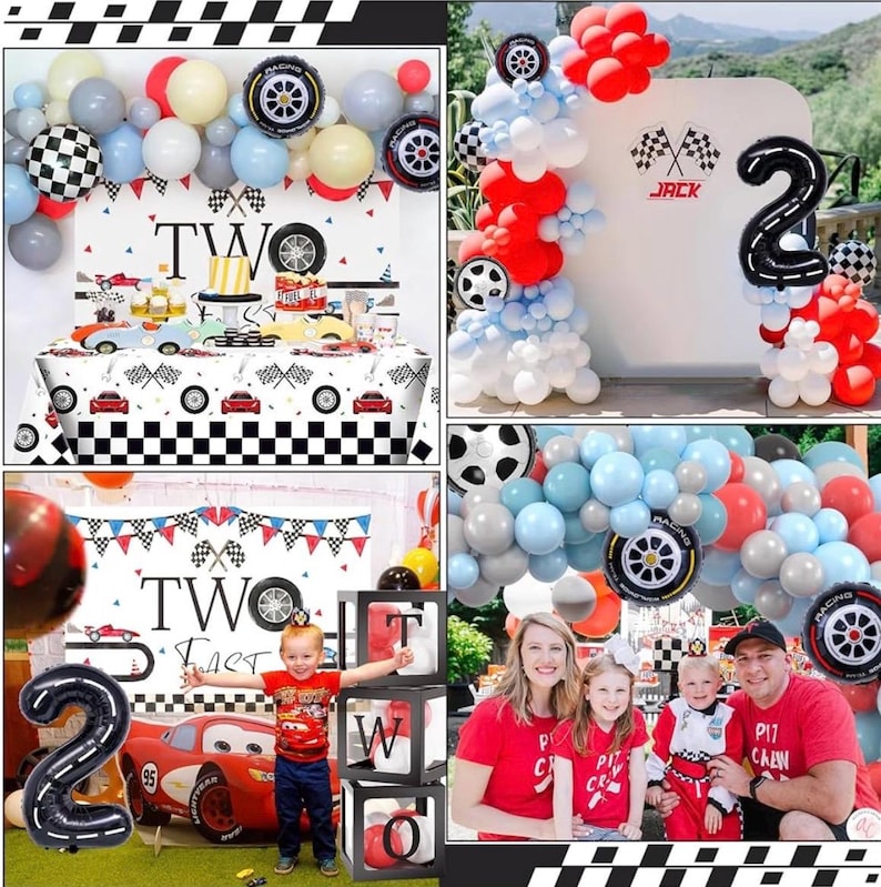 Two Fast Birthday Decorations Race Car Party Supplies for 2 Year Old Boy Racing Balloon Garland Arch Kit Backdrop 2nd Two Fast Birthday