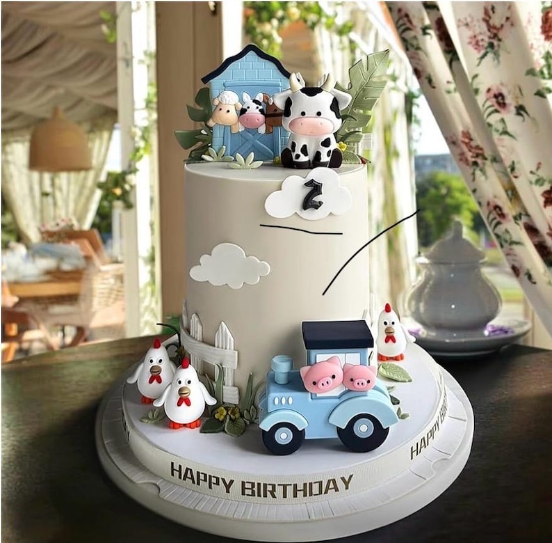 6 PCS Farm Cow Cake Toppers ,Cartoon Animal Cake Topper Decorations for Birthday Party Baby Shower Decor