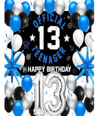 13th Birthday Decoration Set for Boys Girls, Official Teenager 13 Birthday Party Banner Backdrop, Large 13 Foil Balloons, Explosion Star