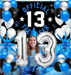 13th Birthday Decoration Set for Boys Girls, Official Teenager 13 Birthday Party Banner Backdrop, Large 13 Foil Balloons, Explosion Star