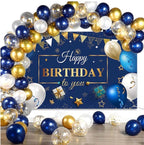Navy Blue Birthday Confetti Balloons Kit Set 50 Pieces Photography Backdrop Banner Package for Boys Girls Men Women Birthday Party Decor
