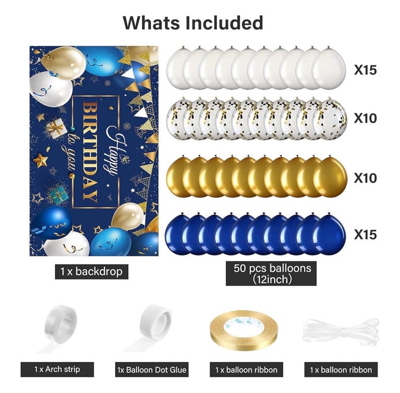 Navy Blue Birthday Confetti Balloons Kit Set 50 Pieces Photography Backdrop Banner Package for Boys Girls Men Women Birthday Party Decor