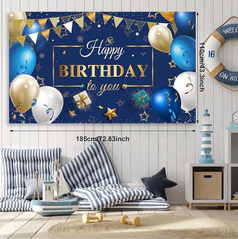 Navy Blue Birthday Confetti Balloons Kit Set 50 Pieces Photography Backdrop Banner Package for Boys Girls Men Women Birthday Party Decor