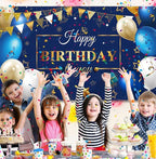 Navy Blue Birthday Confetti Balloons Kit Set 50 Pieces Photography Backdrop Banner Package for Boys Girls Men Women Birthday Party Decor