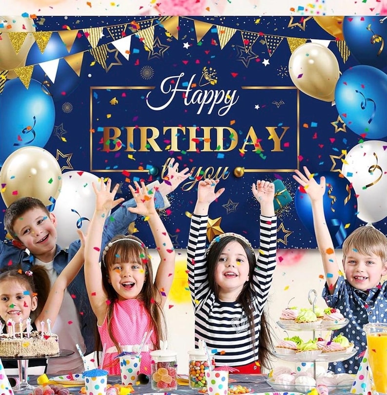 Navy Blue Birthday Confetti Balloons Kit Set 50 Pieces Photography Backdrop Banner Package for Boys Girls Men Women Birthday Party Decor