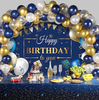 Navy Blue Birthday Confetti Balloons Kit Set 50 Pieces Photography Backdrop Banner Package for Boys Girls Men Women Birthday Party Decor