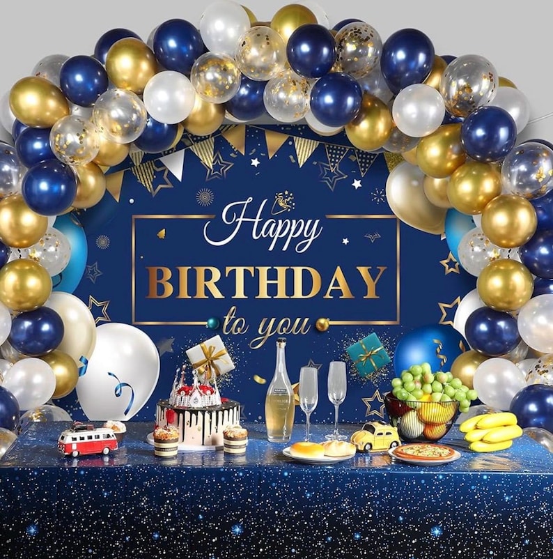 Navy Blue Birthday Confetti Balloons Kit Set 50 Pieces Photography Backdrop Banner Package for Boys Girls Men Women Birthday Party Decor
