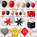 144PCS Dice Favor Boxes Casino Theme Party Decorations , Casino Balloon Arch Garland Kit Red Black Gold Dice Crown Poker Foil Balloons