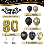 80th Birthday Decorations for Men Women, Black and Gold 80th Birthday Balloons Set Party Decorations with Happy 80th Birthday Decorations