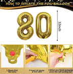 80th Birthday Decorations for Men Women, Black and Gold 80th Birthday Balloons Set Party Decorations with Happy 80th Birthday Decorations