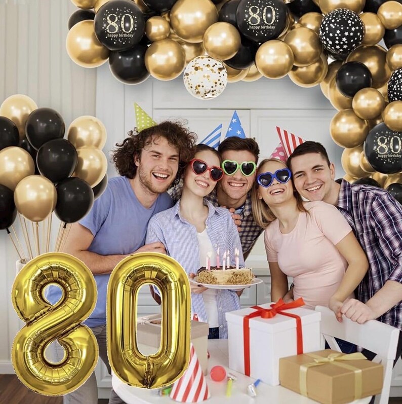 80th Birthday Decorations for Men Women, Black and Gold 80th Birthday Balloons Set Party Decorations with Happy 80th Birthday Decorations