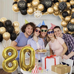80th Birthday Decorations for Men Women, Black and Gold 80th Birthday Balloons Set Party Decorations with Happy 80th Birthday Decorations