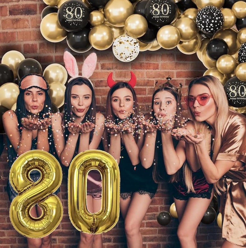 80th Birthday Decorations for Men Women, Black and Gold 80th Birthday Balloons Set Party Decorations with Happy 80th Birthday Decorations