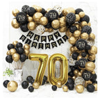 70th Birthday Decorations Men Women, Black and Gold 70th Birthday Balloons Set Party Decorations with Happy 70th Birthday Decorations Banner